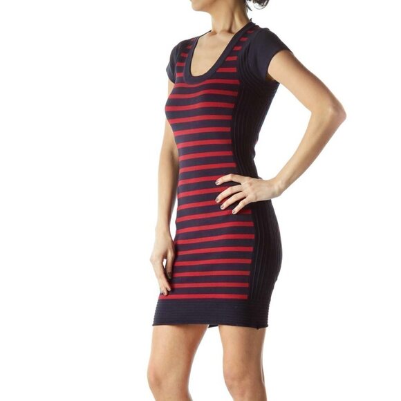 French Connection Navy and Red Stipe Bandage Dress - Picture 2 of 3